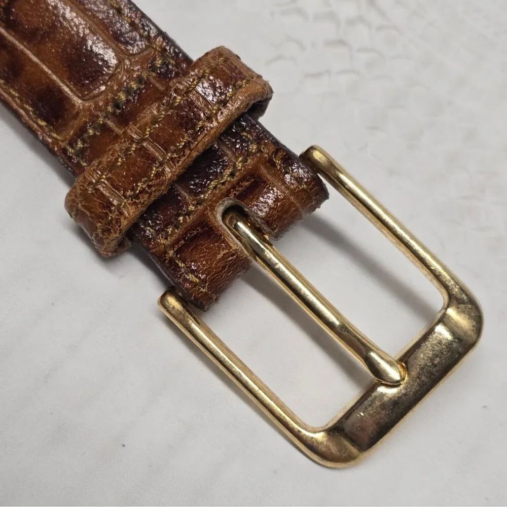 Bill Blass Brown Genuine Crocodile Embossed Leather Belt Size 40 Boho Chic